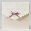 Faire-part dentelle en relief et ruban rose