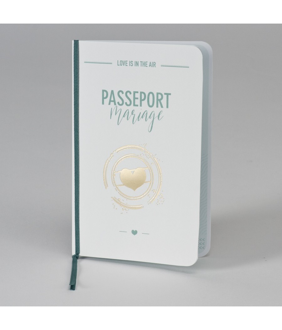Faire-part passeport d'amour vert et or