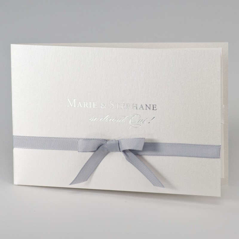 Faire-part sobre avec ruban gris
