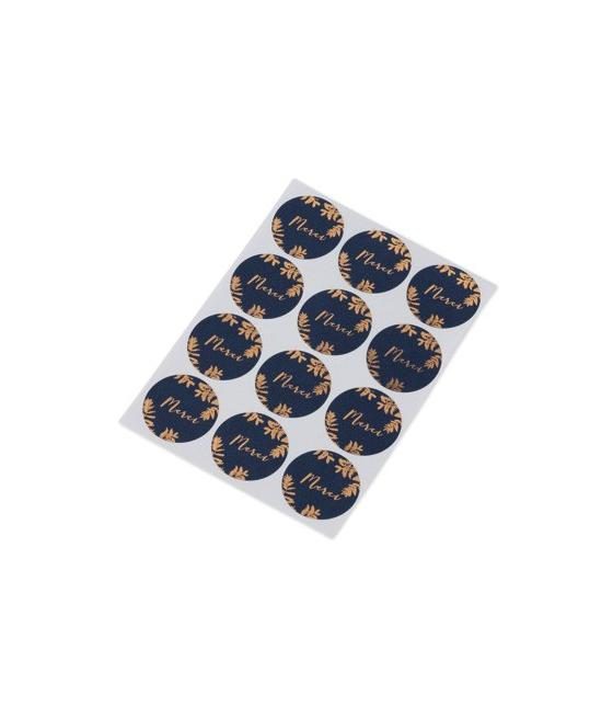 24 Stickers fougères Marine et Cuivre