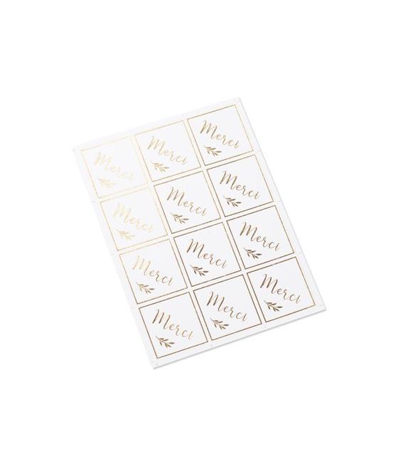 24 Stickers Merci blanc et or