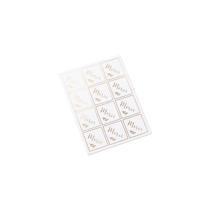 24 Stickers Merci blanc et or