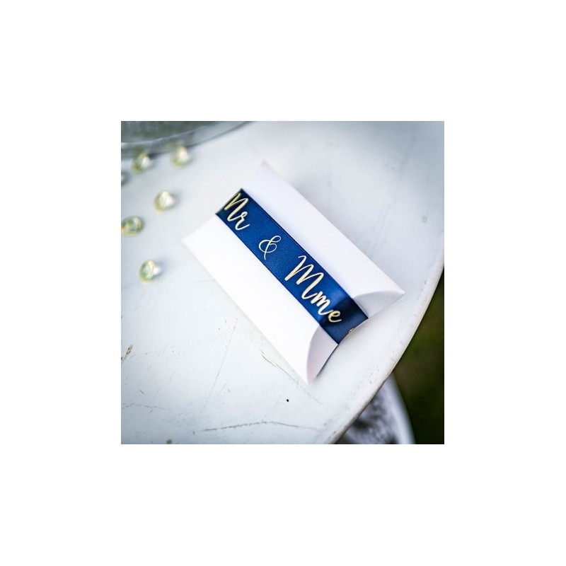 Ruban en satin bleu marine Mr & Mme