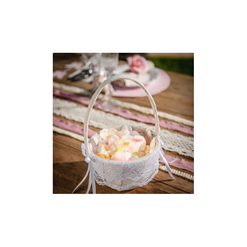 Panier à pétales en lin et dentelle