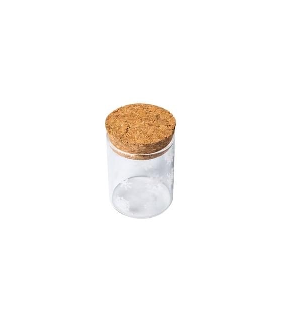 fiole verre flocons blancs bouchon