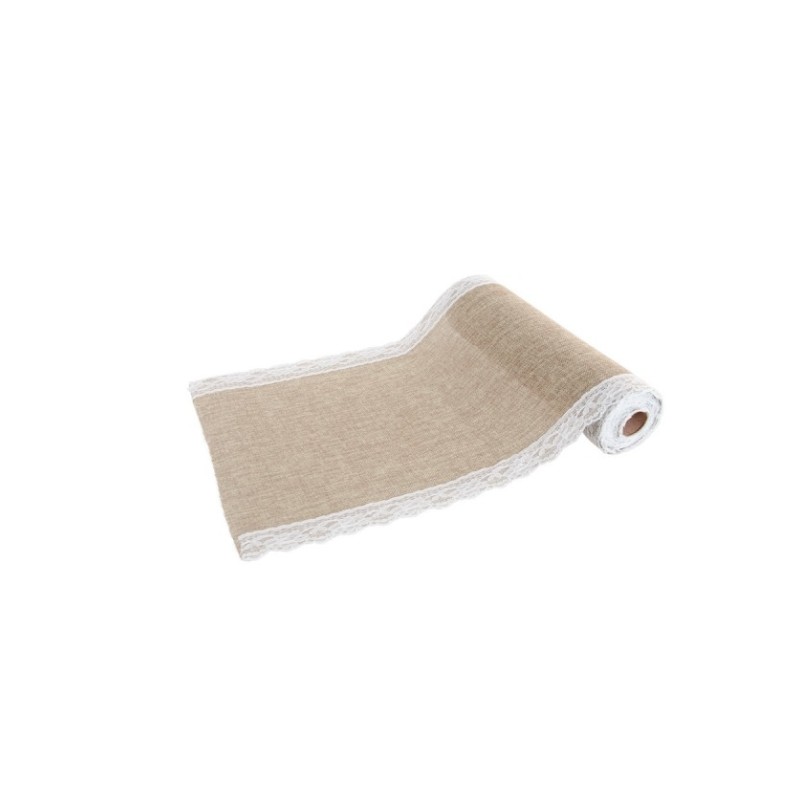 Chemin de table jute et dentelle