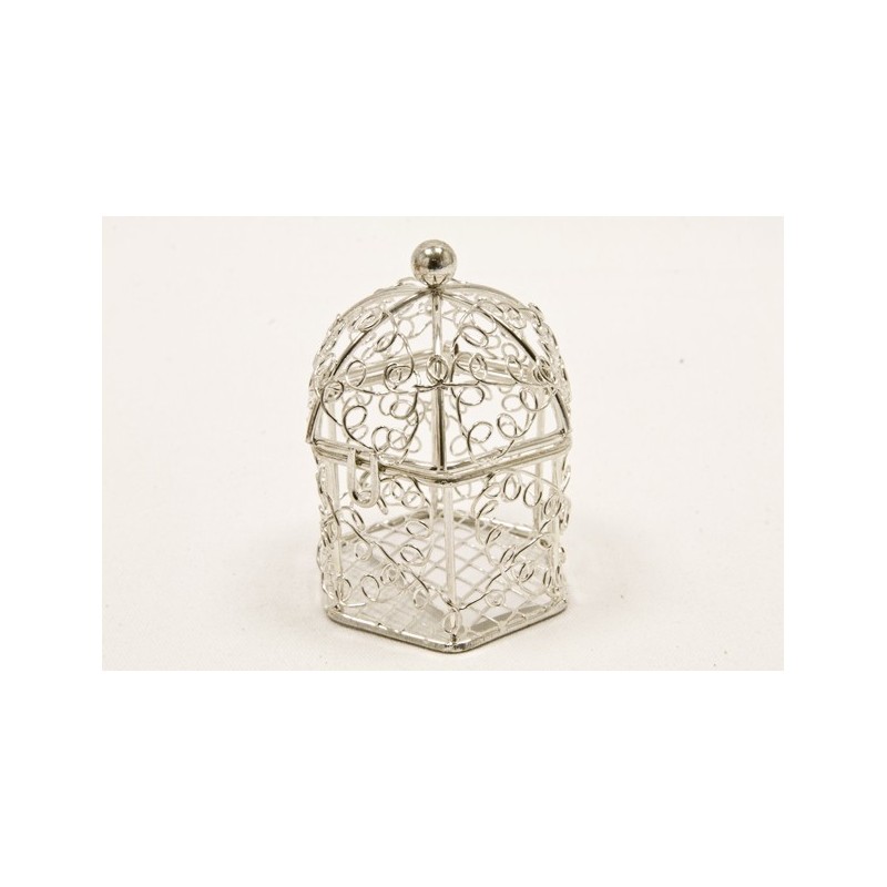 Mini cage oiseaux en metal- Argente 