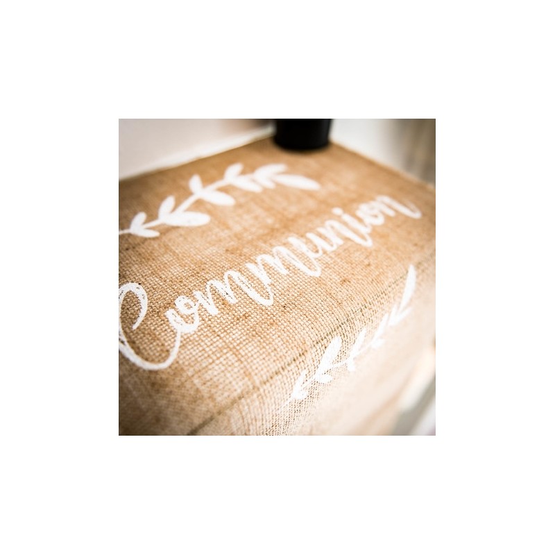 Chemin de table communion jute floquee blanc