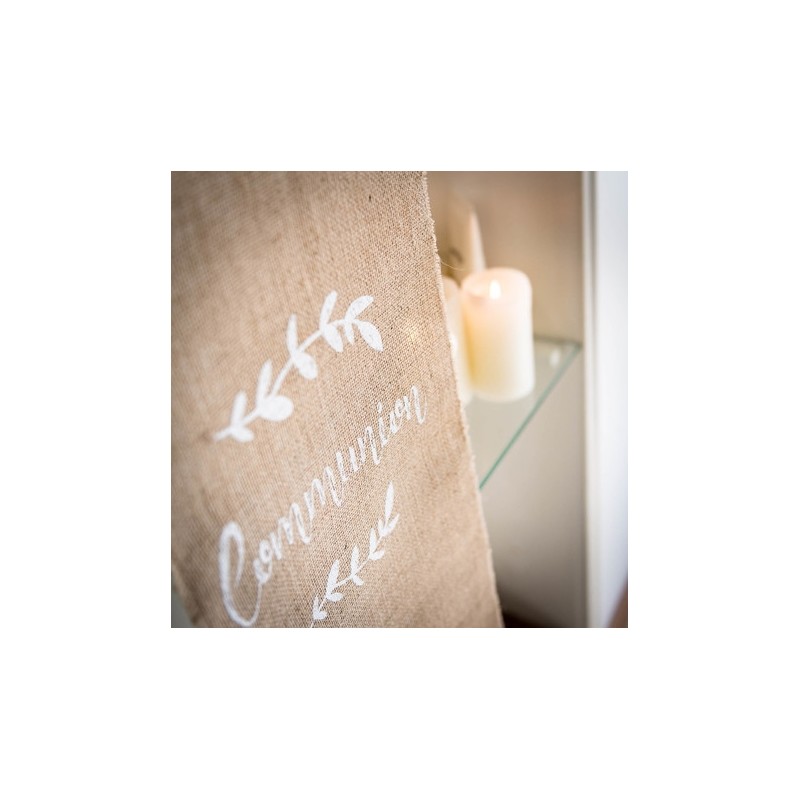 Chemin de table communion jute floquee blanc