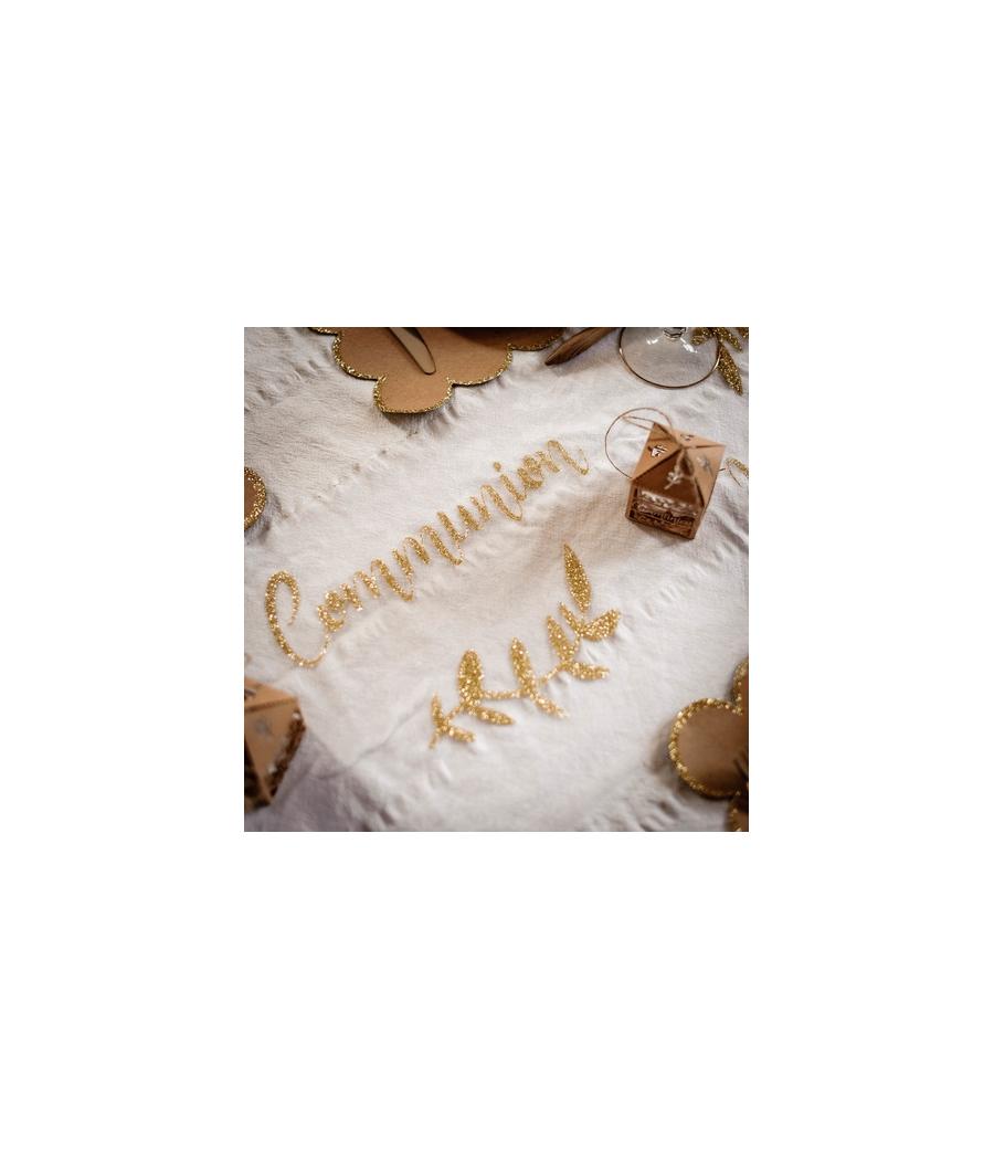 Chemin de table en organza pailleté or Chemin de table en organza pailleté or