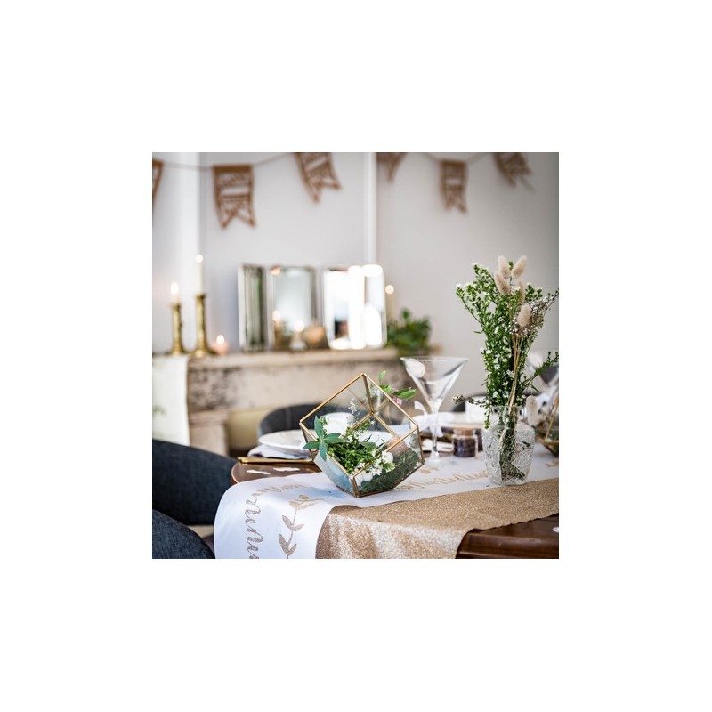 Chemin de table communion Lin floqué champagne