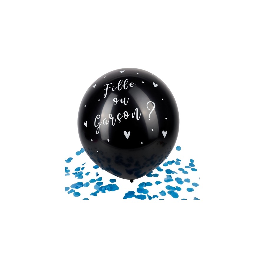 Ballon Géant noir fille ou Garçon Confettis bleus 60 cm