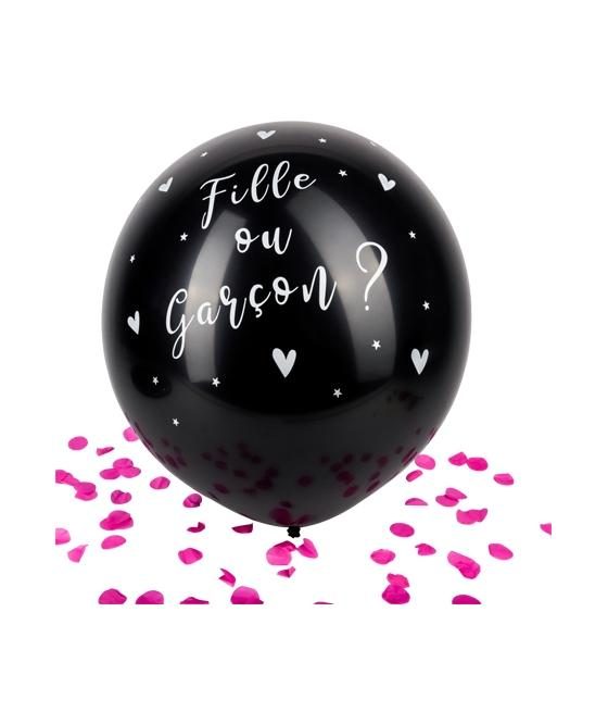 Ballon Géant noir fille ou Garçon Confettis roses 60 cm
