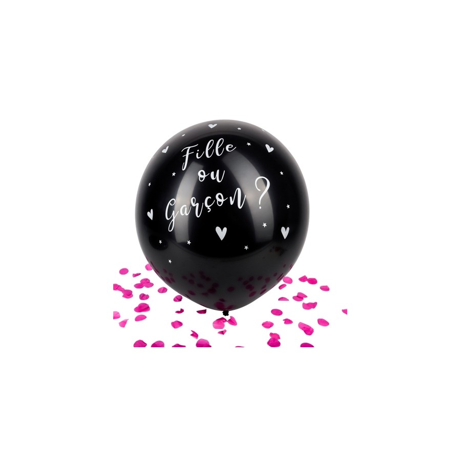 Ballon Géant noir fille ou Garçon Confettis roses 60 cm
