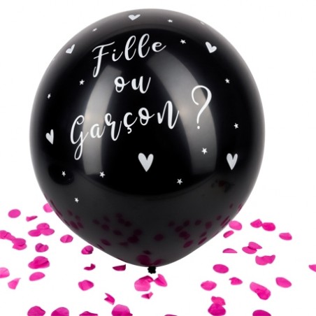 Ballon Géant noir fille ou Garçon Confettis Roses 60 cm