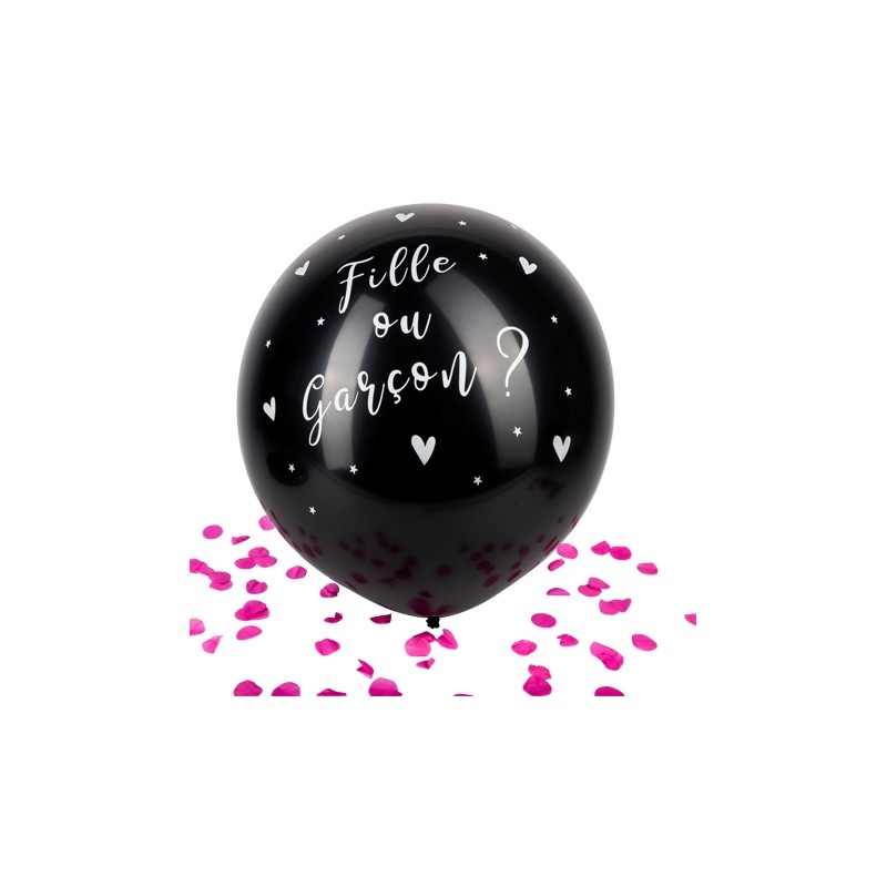 Ballon Géant noir fille ou Garçon Confettis roses 60 cm