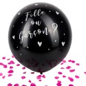 Ballon Géant noir fille ou Garçon Confettis roses 60 cm