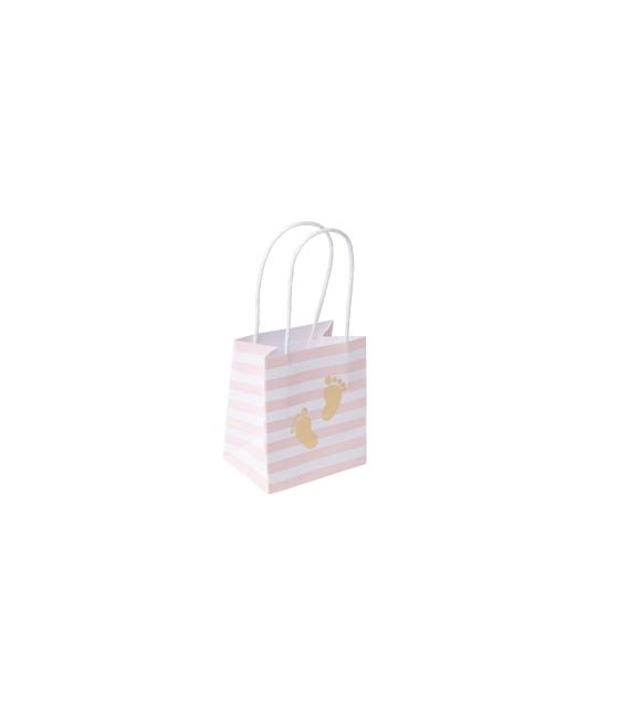 6 sacs empreintes de pieds rayé rose et dorure Or