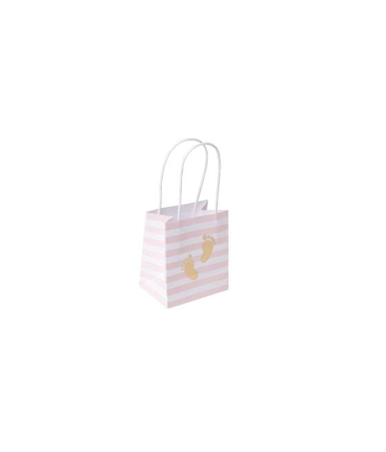 6 sacs empreintes de pieds rayé rose et dorure Or