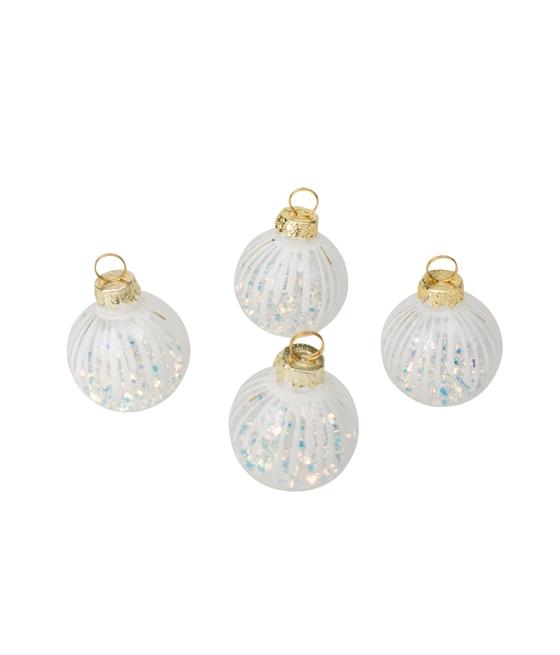 4 Marques places boules de Noel transparent blanc et irissé 5CM