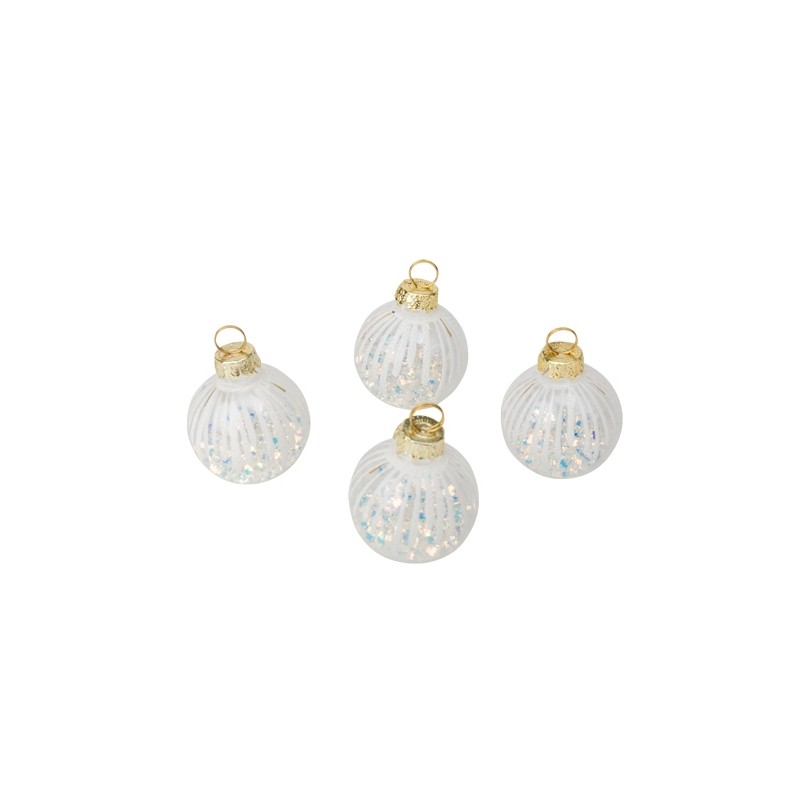4 Marques places boules de Noel transparent blanc et irissé 5CM
