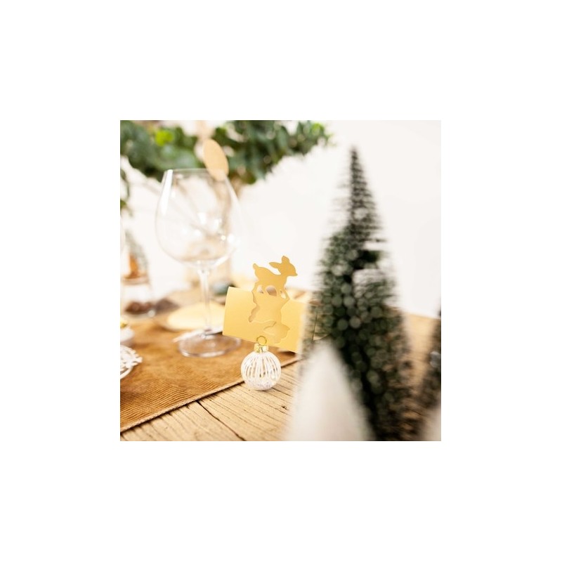 4 Marques places boules de Noel transparent blanc et irissé 5CM