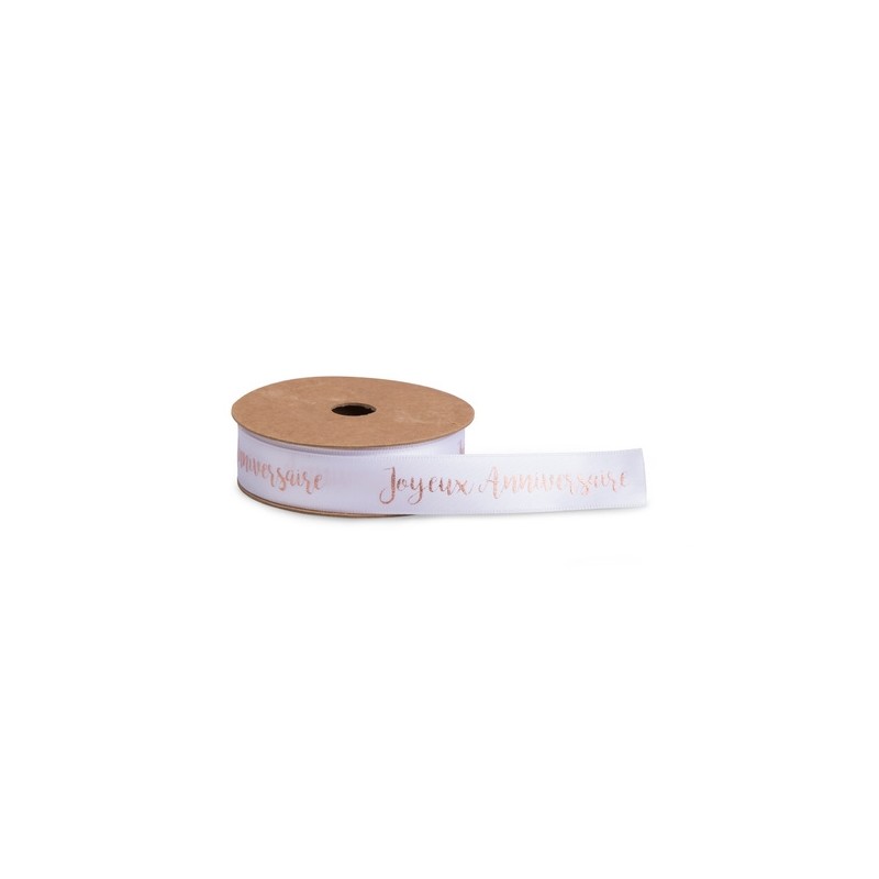 Ruban en satin blanc Joyeux Anniversaire Rose gold