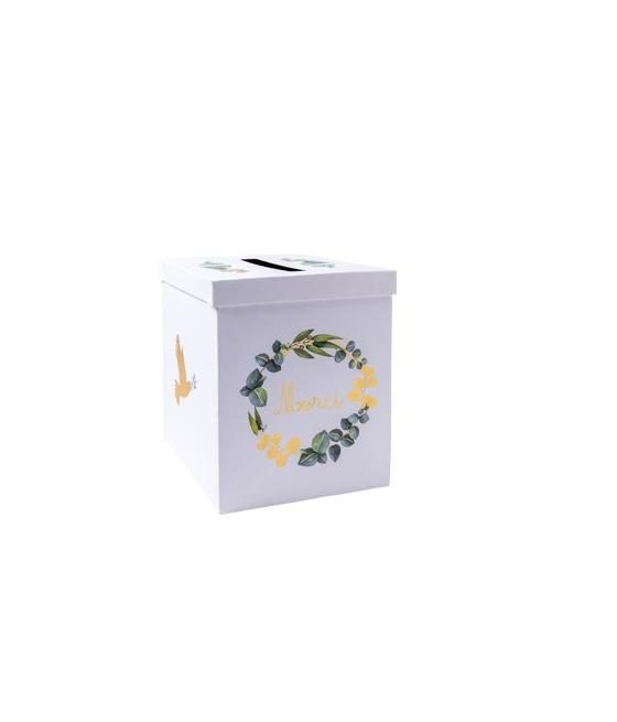 Urne communion eucalyptis colombe papier texture dorure or