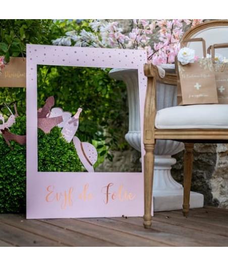 Kit Photobooth Evjf Cadre 57.5x80 + 12 Pieces Rose Gold + Pail Roses