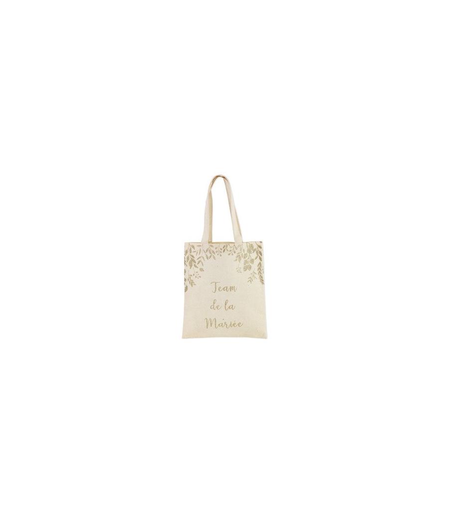 tote bag team de la mariée lin paillettes champagne 35.5x31cm