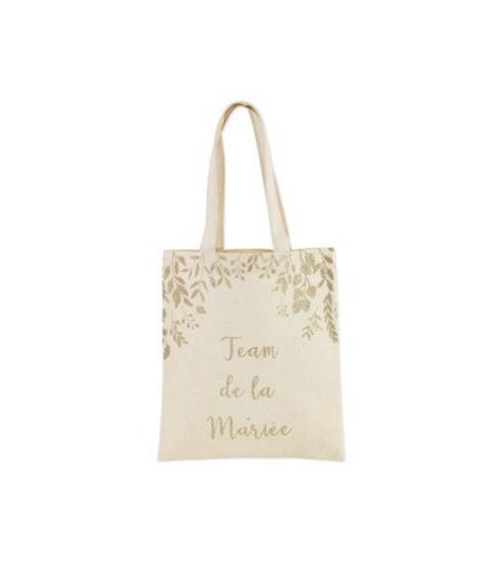 tote bag team de la mariée lin paillettes champagne 35.5x31cm