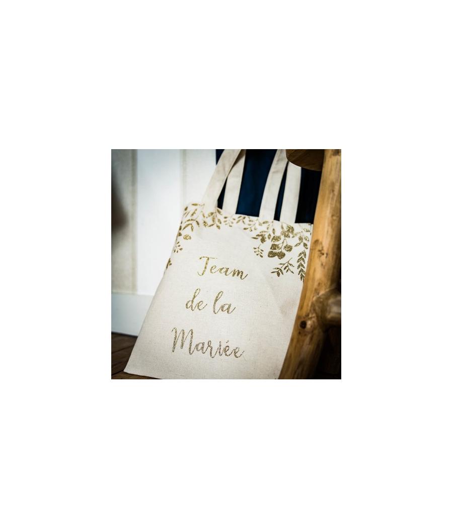 tote bag team de la mariée lin paillettes champagne 35.5x31cm