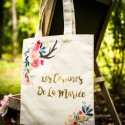 Tote bag "les copines de la mariée" folk lin dorure or 31x37cm