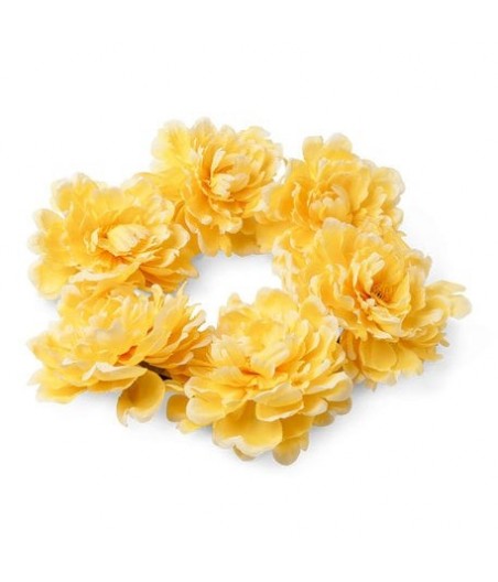 couronne de 6 pivoines tissu jaunes 35cm