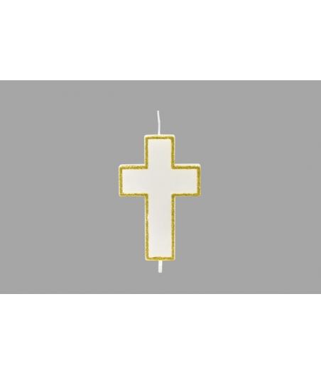 Bougies croix pailletés sur pique or
