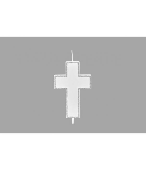 Bougie en forme de croix pailleté Argent