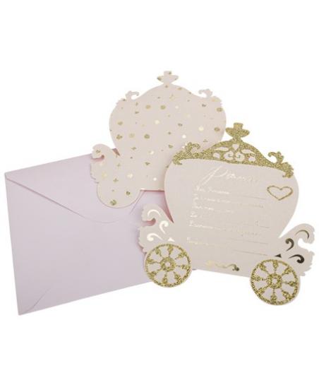 8 invitations princesse rose paille ttes or, dorure14x16cm+8 enveloppes