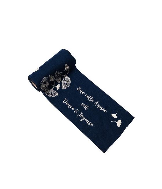 Ruban en lin marine Ginkgo