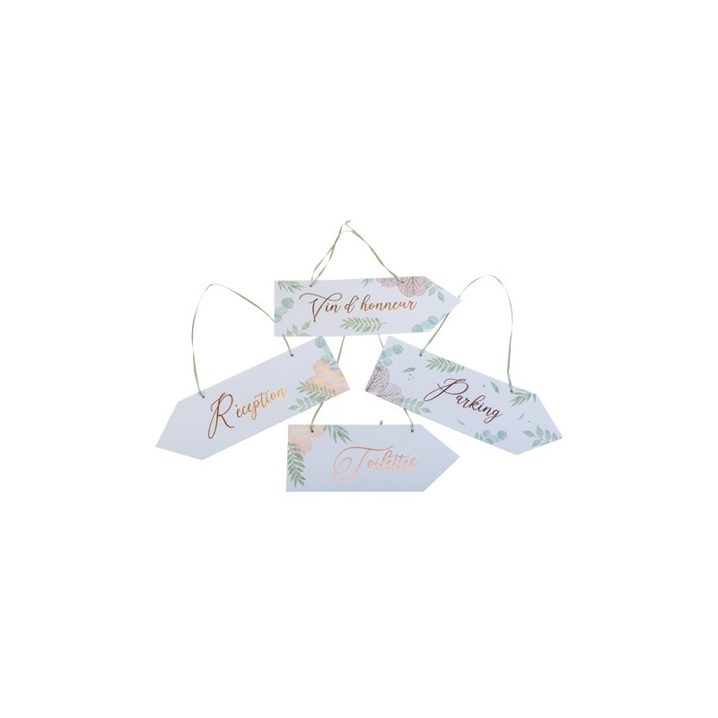 4 Flèches signalétiques botanique Rose Gold papier