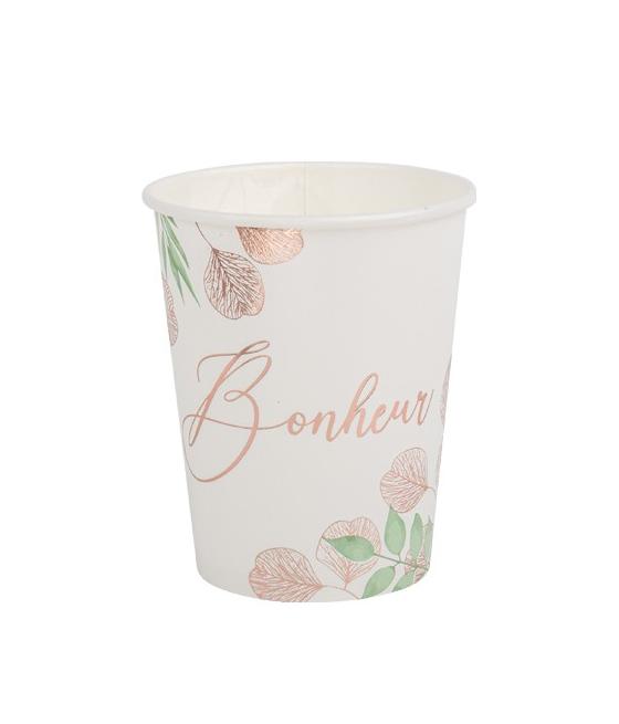 8 gobelets bonheur botanique Rose gold blanc et vert