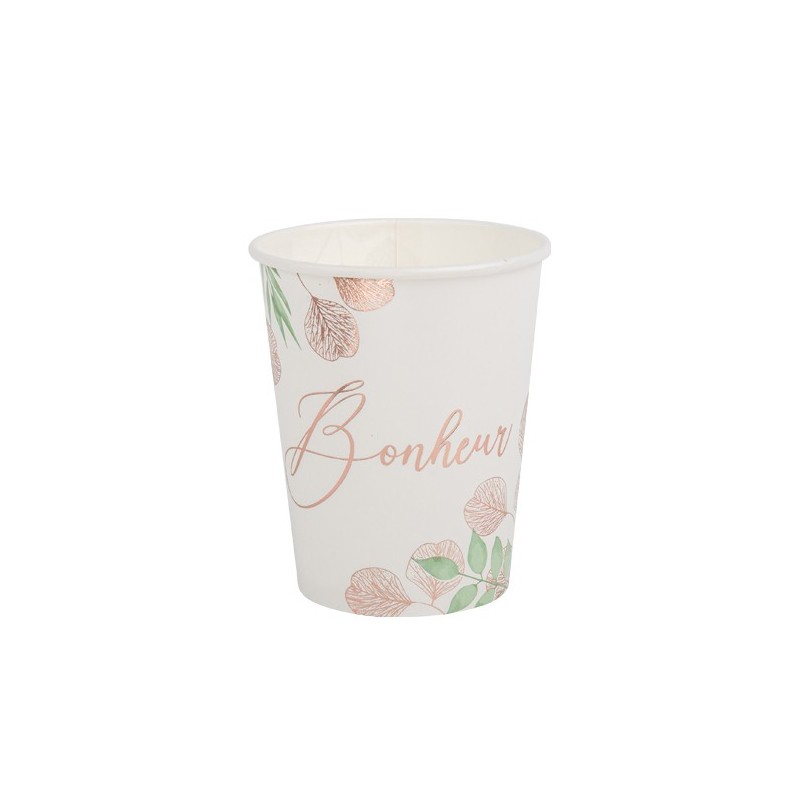 8 gobelets bonheur botanique Rose gold blanc et vert