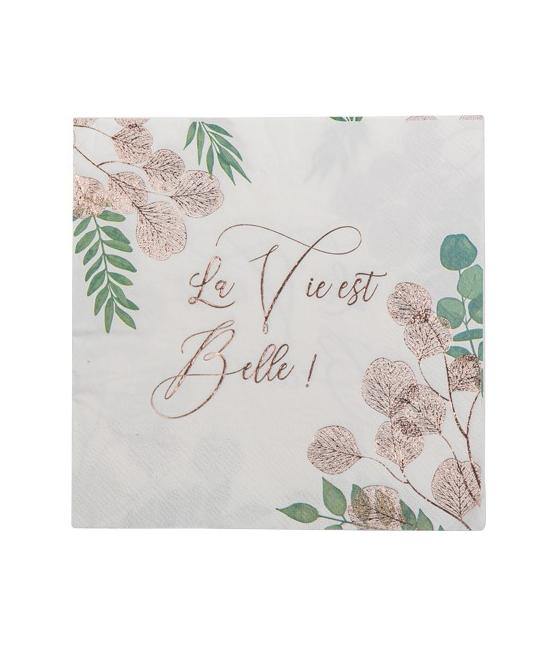 16 serviettes La vie est belle botanique Rose Gold