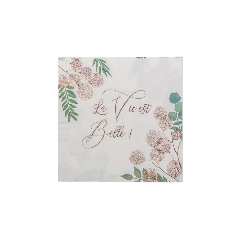 16 serviettes La vie est belle botanique Rose Gold
