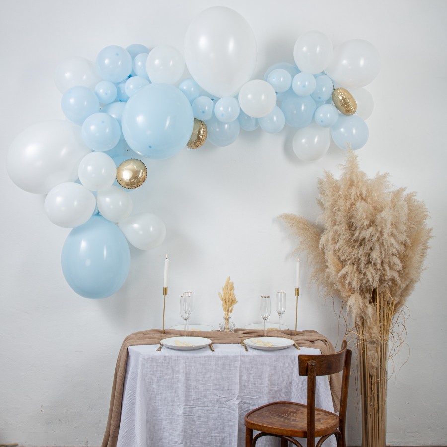 Kit Arche De 57 Ballons Babyblue Bleu Ciel Blanc