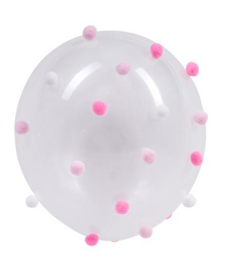 5 Ballons Transparents Avec 50 Pompons Dégradé Rose Et Blanc
