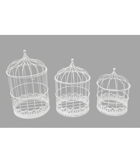 Cage à oiseaux ronde metal blanc lot de 3 pieces