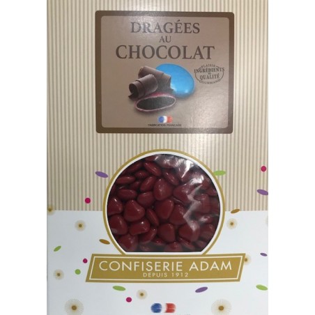 Dragées petits coeurs chocolat Bordeaux - 1kg