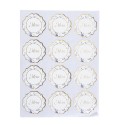 24 Stickers Merci Toile de Jouy Blanc Bleu et Or