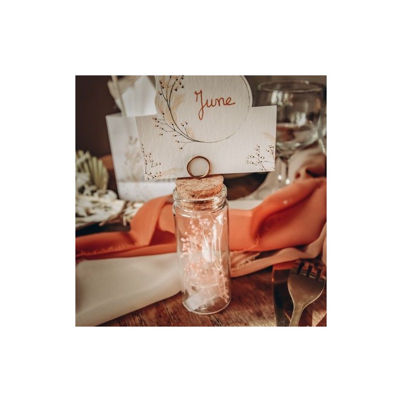 Marque Table Brindilles - Fleurs Roses, Bouchon Liège & Support d'Oré