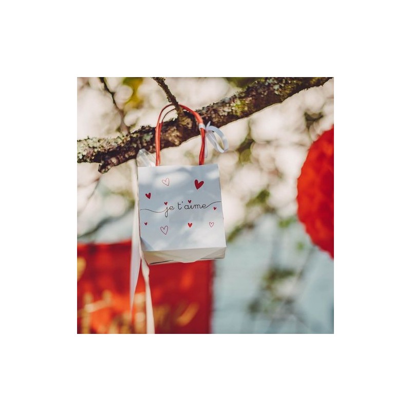 6 Sacs Cadeaux Je T'aime Blanc, Noir, Rouge et Or